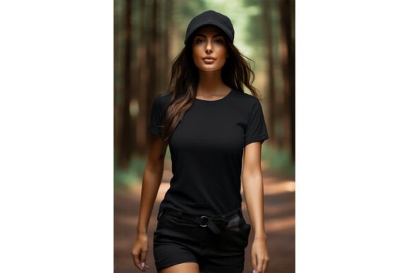 Female Black T-Shirt Mockup for Graphics