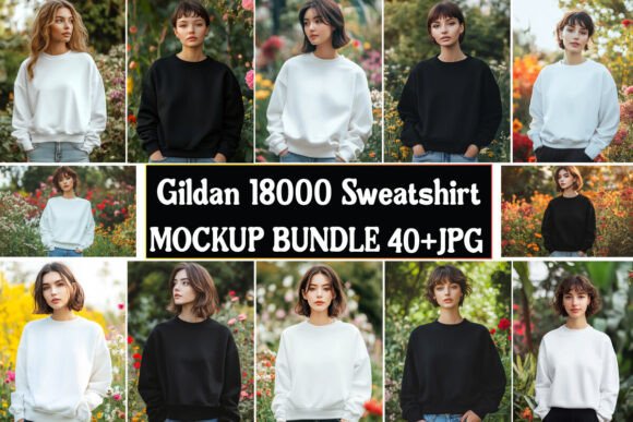 Gildan 18000 Sweatshirt Mockup Bundle 12 Graphics