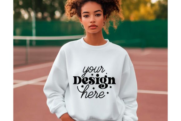 Gildan 18000 White Sweatshirt Mockup 6 Graphics