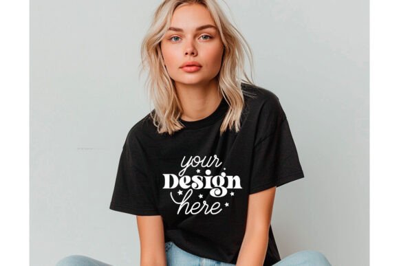 Gildan 64000 Black T-shirt Mockup 43 Graphics